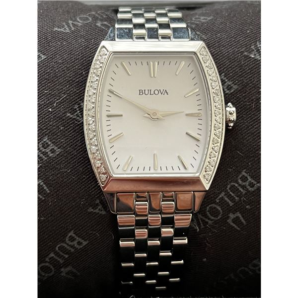 BULOVA 96R196 DIAMONDS BEZEL AND SAPPHIRE CRYSTAL ST STEEL WOMEN'S WATCH 26mm