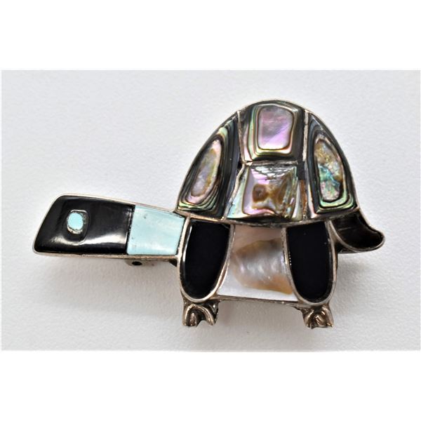 Zuni Sterling Inlay Turtle Pin Pendant