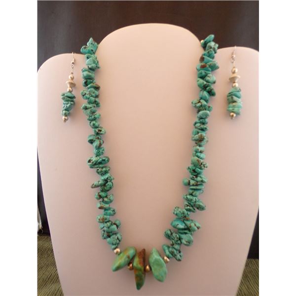 Turquoise Nugget Necklace and Earrings