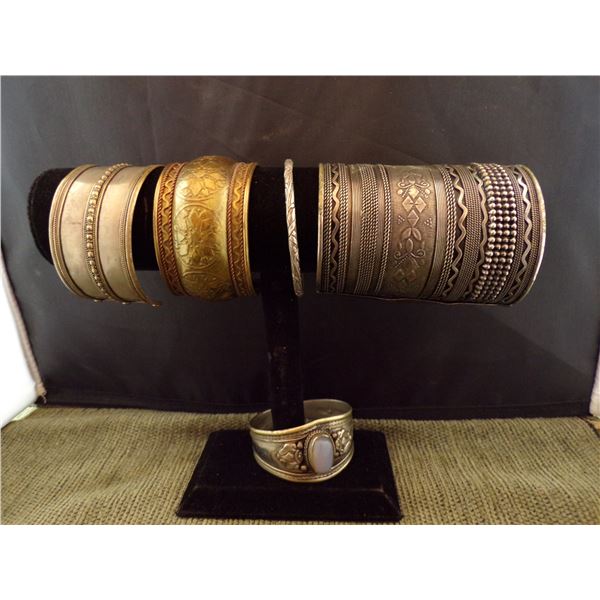 5 Ethnic Silver Tone and Brass Bracelets