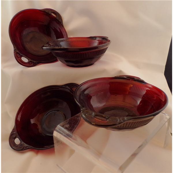 4 Anchor Hocking ''Coronation'' Royal Red Bowls