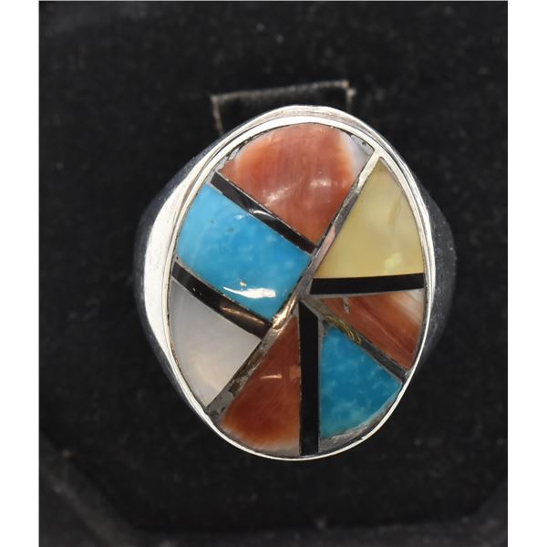 Navajo Sterling Inlay Ring, Size 11.5