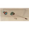 Image 1 : 2 Native American Sterling Turquoise Stick Pins