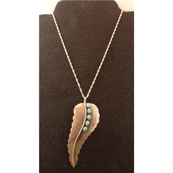 Navajo Sterling Turquoise Feather Necklace