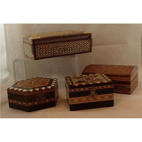 4 Vintage Inlay Marquetry Wood Jewelry Boxes