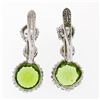 Image 3 : Vintage Platinum 5.20 ctw Peridot & Diamond Textured Three Stone Dangle Earrings