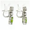 Image 4 : Vintage Platinum 5.20 ctw Peridot & Diamond Textured Three Stone Dangle Earrings