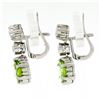 Image 5 : Vintage Platinum 5.20 ctw Peridot & Diamond Textured Three Stone Dangle Earrings