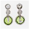 Image 6 : Vintage Platinum 5.20 ctw Peridot & Diamond Textured Three Stone Dangle Earrings