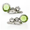 Image 7 : Vintage Platinum 5.20 ctw Peridot & Diamond Textured Three Stone Dangle Earrings