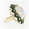 Image 5 : Vintage 14k Gold Large Oval Moonstone Solitaire Round Green Tourmaline Halo Ring