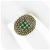 Image 3 : Vintage 18k Yellow Gold .72 ctw Round Emerald Twisted Wire Basket Weave Dome Rin