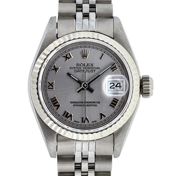 Rolex Ladies Stainless Steel Slate Grey Roman 26MM Datejust