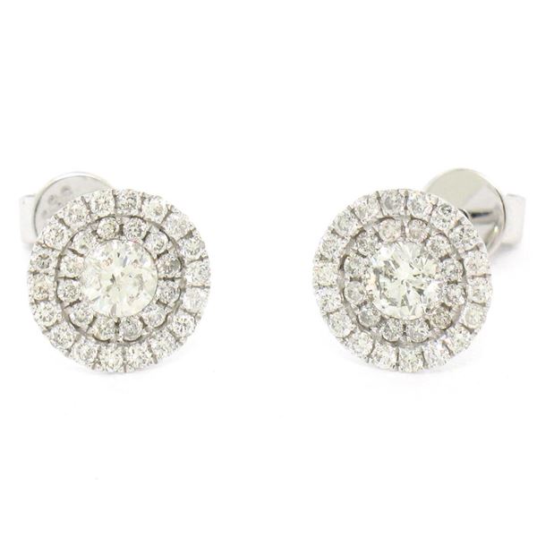 14K White Gold 0.94 ctw Round Brilliant VS Diamond Double Halo Post Stud Earring