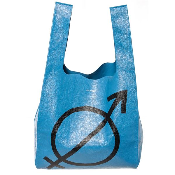 Balenciaga Blue Printed Leather Supermarket Shopper Tote Bag