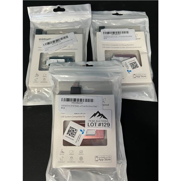 *NEW* Lot of 3 USB Flash Drives for iPhone (128GB)