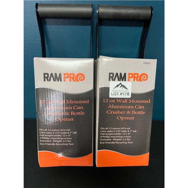 *NEW* Lot of 2 RamPro 12oz Wall Mounted Aluminum Can Crushers & Bottle Openers