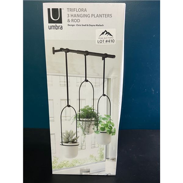 *NEW* Lot of 1 Umbra Triflora 3 Hanging Planter Pots & Rod Set