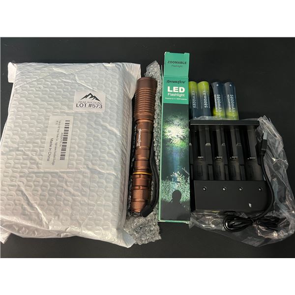 *NEW* Lot of 2 LED Flashlights w/ Rechargeable Batteries & Battery Charger