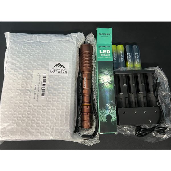 *NEW* Lot of 2 LED Flashlights w/ Rechargeable Batteries & Battery Charger