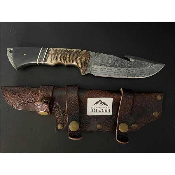 *NEW* Lot of 1 Damascus Steel Hunting Knife w/ Sheath
