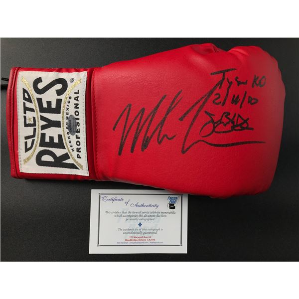 MIKE TYSON AND JAMES BUSTER DOUGLAS DUAL SIGNED BOXING GLOVE (SCHWARTZ COA)