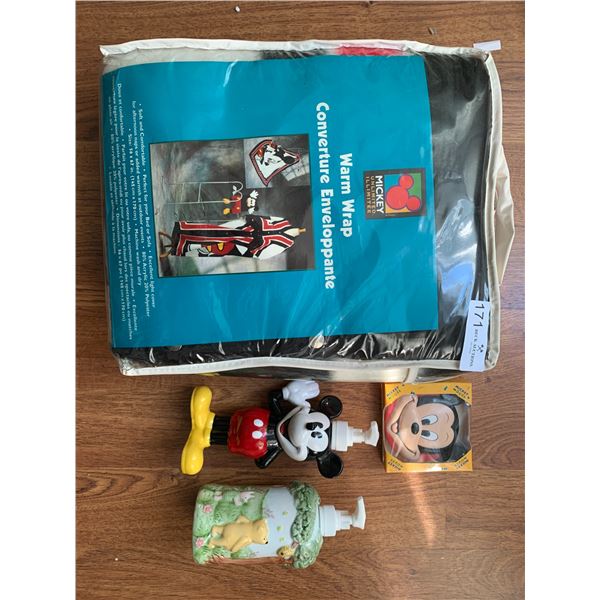 Mickey Mouse and Winnie the Pooh Ceramic Lotion Bottles, Mickey Mouse Warm Wrap, and Mirror Box