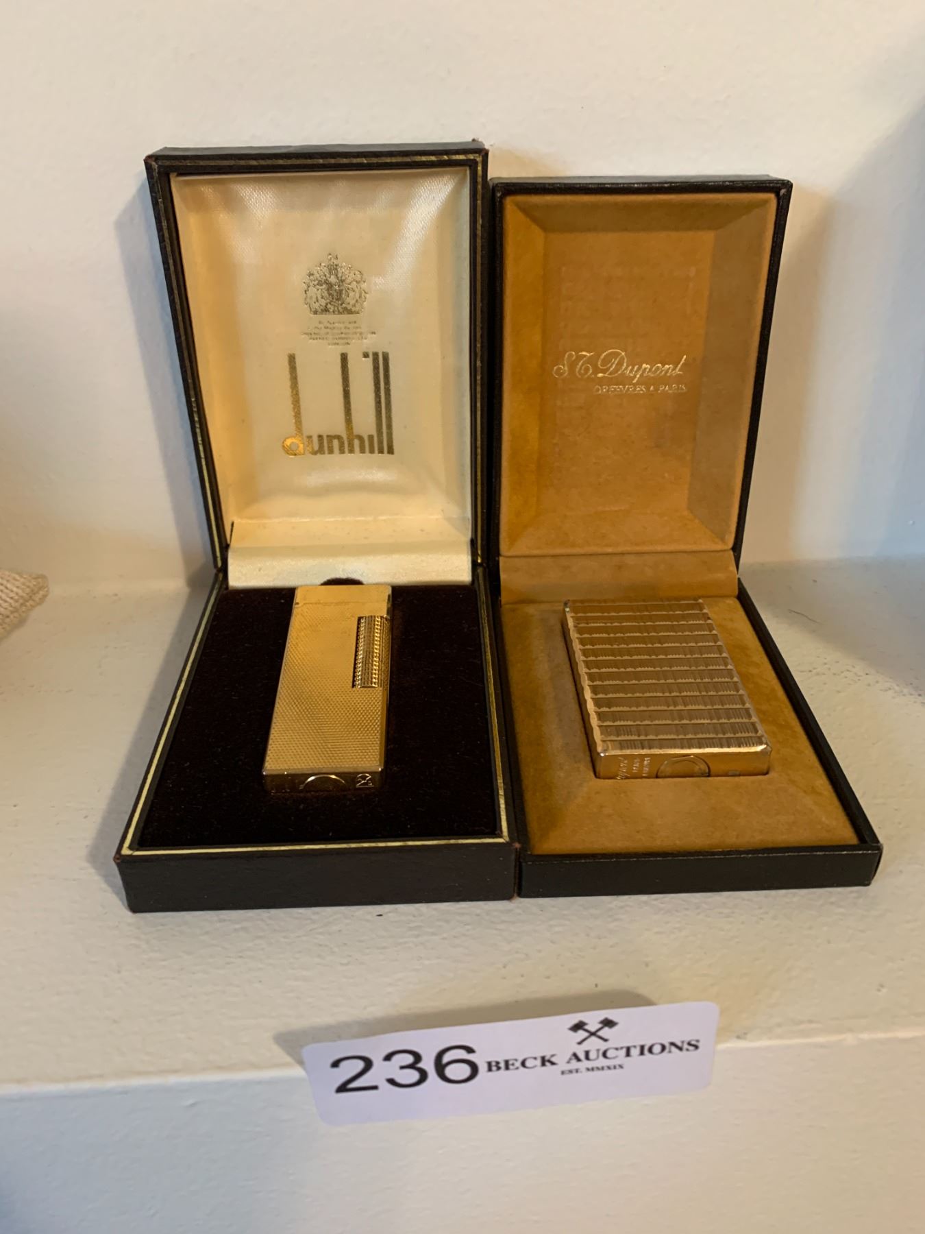 2 x Vintage Gold Colored Lighters Dunhill and S.G. Dupont Beck