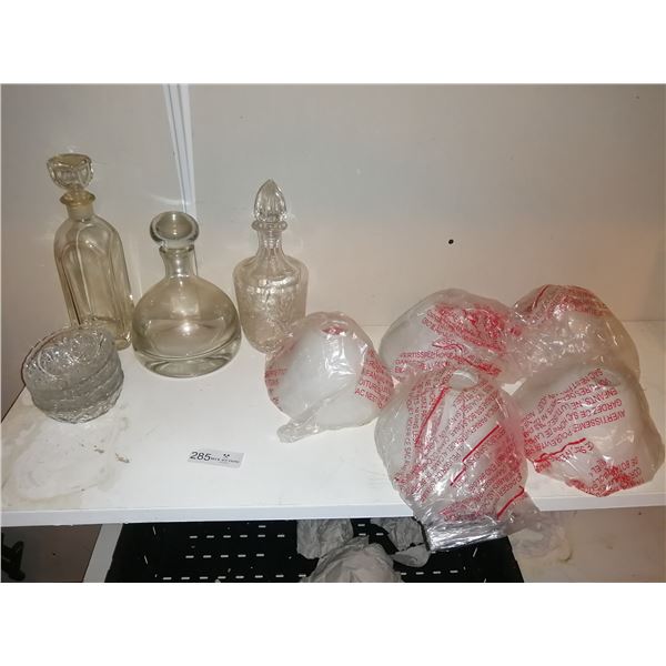 Assorted Glassware, Crystalware, and 5 x Glass Lampshades