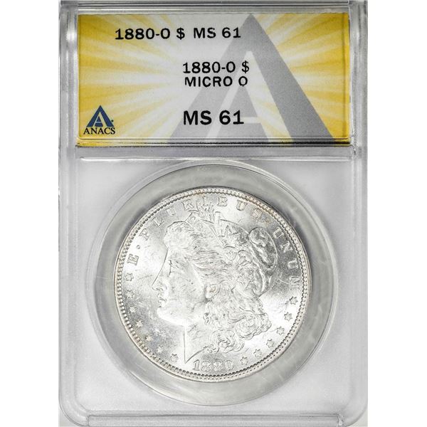 1880-O Micro O $1 Morgan Silver Dollar Coin ANACS MS61