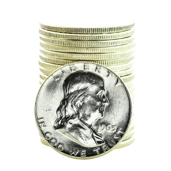 Roll of (20) Brilliant Uncirculated 1963 Franklin Half Dollar Coins