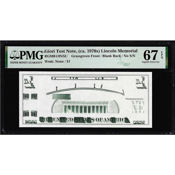 Circa 1970's Lincoln Memorial Giori Test Note PMG Superb Gem Uncirculated 67EPQ
