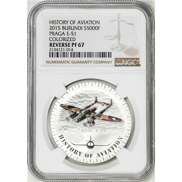 2015 Burundi 5000 Francs History of Aviation Praga E-51 Silver Coin NGC Reverse PF67