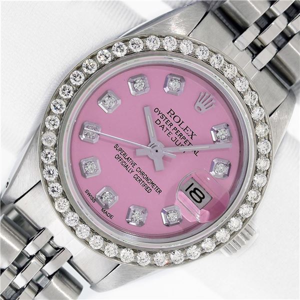 Rolex Ladies Stainless Steel Diamond Datejust Wristwatch