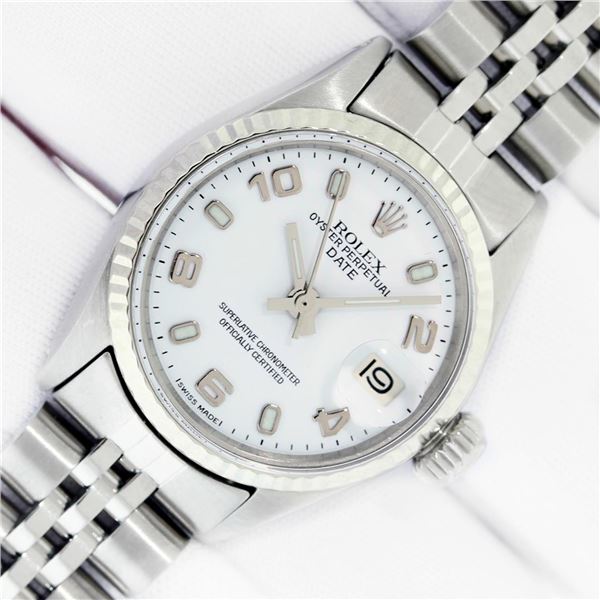 Rolex Ladies Stainless Steel White Arabic Date Wristwatch