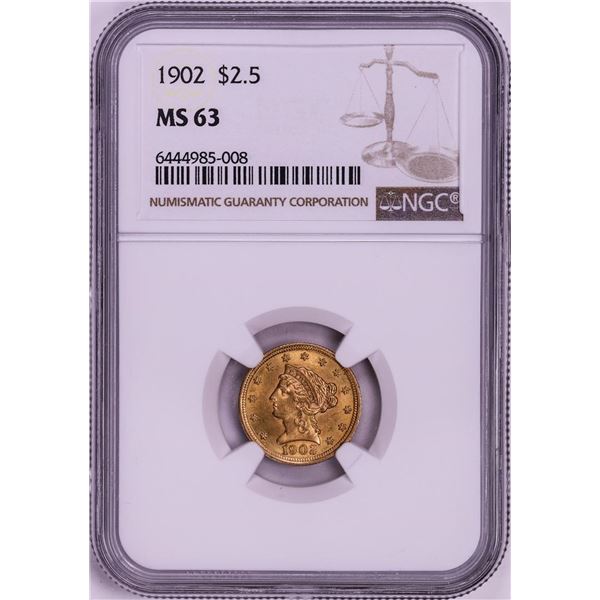 1902 $2 1/2 Liberty Head Quarter Eagle Gold Coin NGC MS63