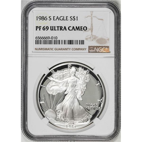 1986-S $1 Proof American Silver Eagle Coin NGC PF69 Ultra Cameo