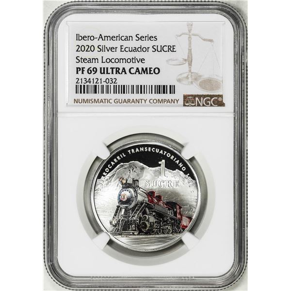 2020 Ecuador 1 Sucre Steam Locomotive Ibero Train Silver Coin NGC PF69 Ultra Cameo