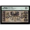 Image 1 : 1839-41 $5 Republic of Texas Austin, TX Obsolete Note TXCRA4 PMG Choice Fine 15
