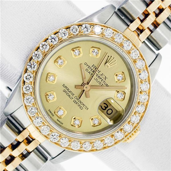Rolex Ladies Two Tone Champagne 2 ctw VS Diamond Datejust Watch Box And Booklets