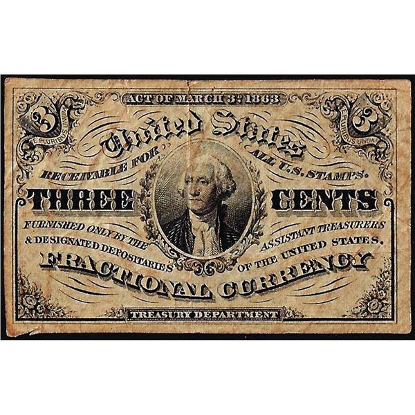 March 3, 1863 Third Issue Three Cents Fractional Currency Note
