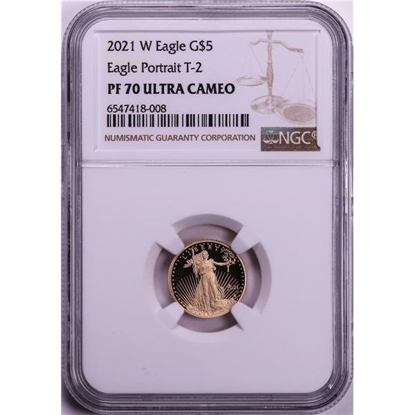 2021-W Type 2 $5 Proof American Gold Eagle Coin NGC PF70 Ultra Cameo