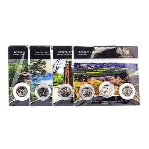 Lot of (4) 2016 America The Beautiful Three-Coin Quarter Sets