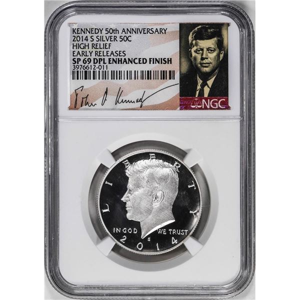 2014-S High Relief Kennedy Half Dollar Coin NGC SP69 DPL Enhanced Finish Kennedy Signed