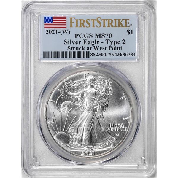2021-(W) Type 2 $1 American Silver Eagle Coin PCGS MS70 First Strike
