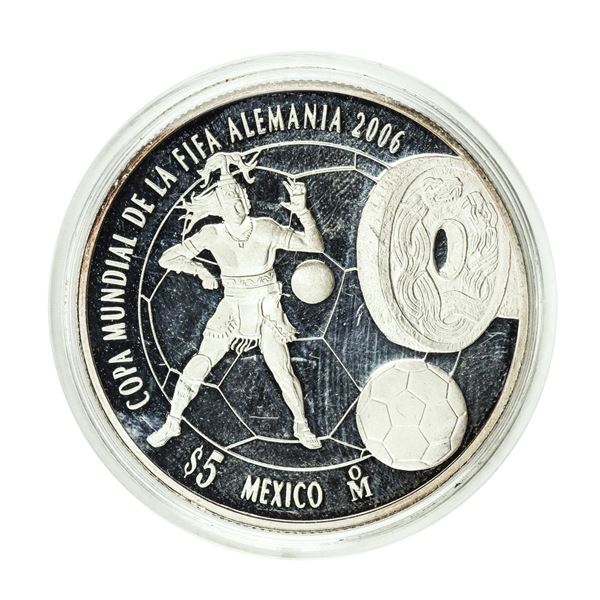 2006 Mexico 5 Pesos Football Soccer World Cup in Germany Proof Silver Coin