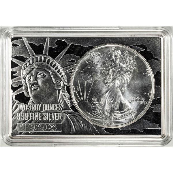 1993 $1 American Silver Eagle Coin & 2oz Silver Bar Set