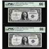 Image 1 : (2) Consecutive 1935G No Motto $1 Silver Certificate Notes PMG Gem Uncirculated 66EPQ