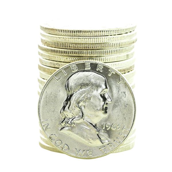 Roll of (20) Brilliant Uncirculated 1963 Franklin Half Dollar Coins