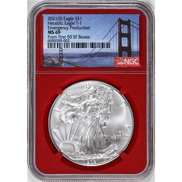 2021-(S) Type 1 $1 American Silver Eagle Coin NGC MS69 From First 50 SF Boxes